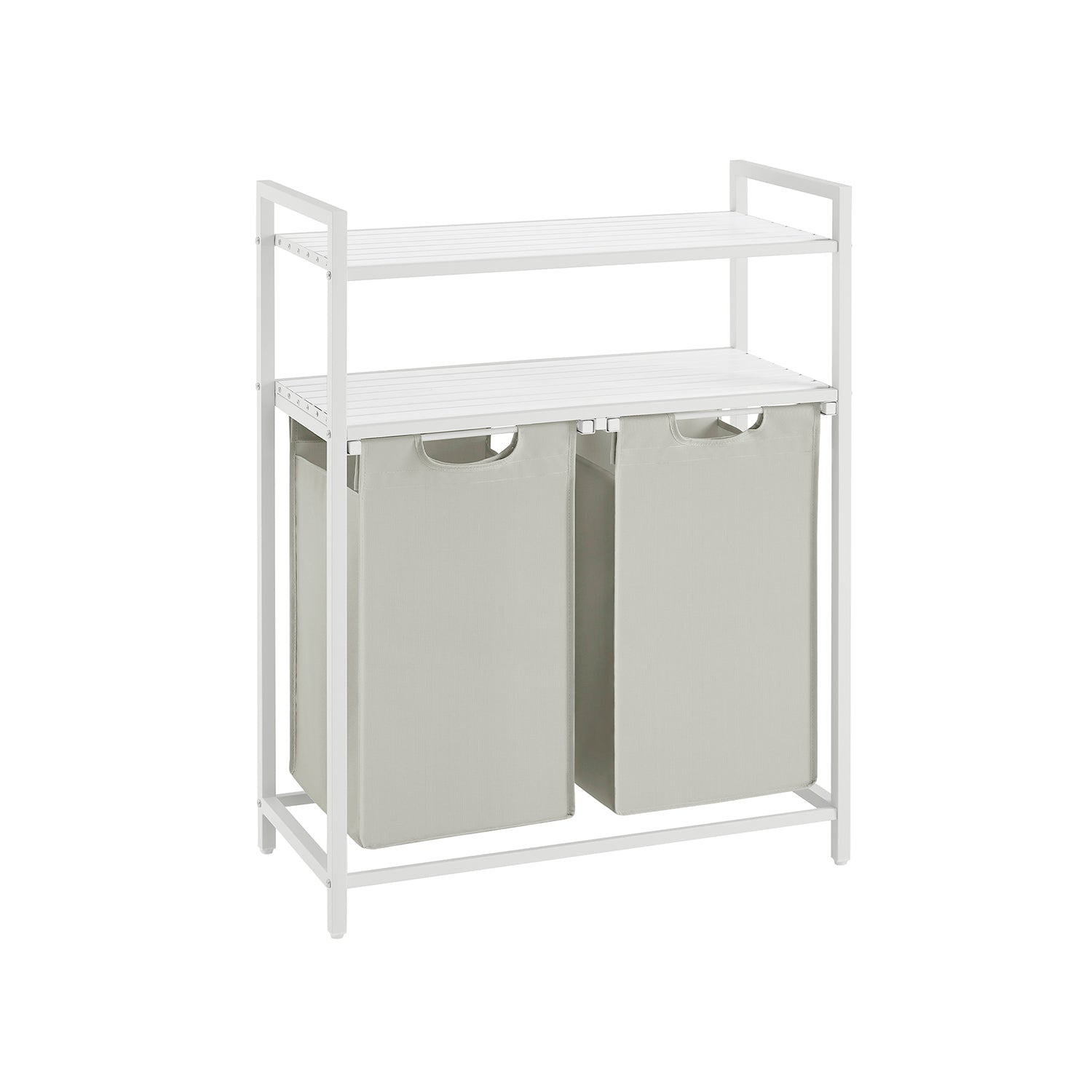 Laundry Basket – Fabric – White – 2 Shelves with 2 Removable Bags, 46L Capacity Each