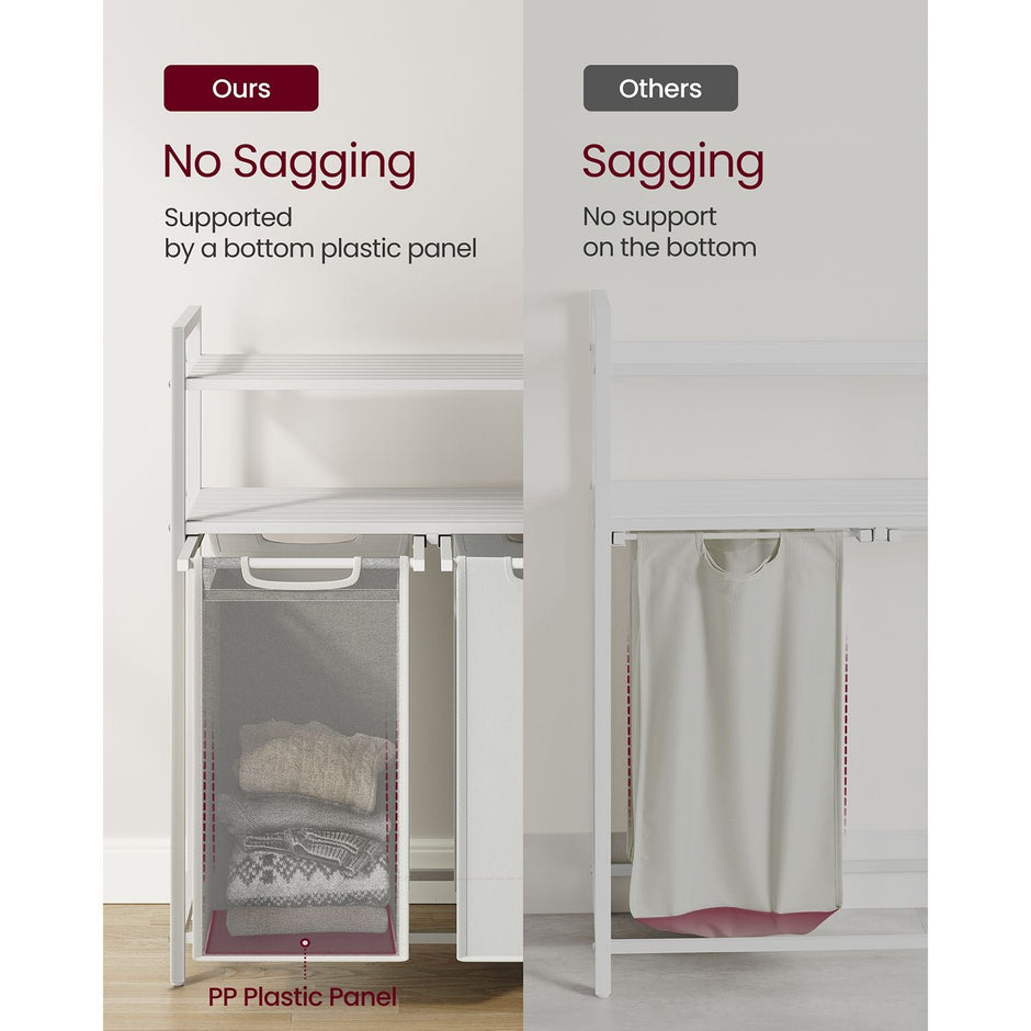 Laundry Basket – Fabric – White – 2 Shelves with 2 Removable Bags, 46L Capacity Each