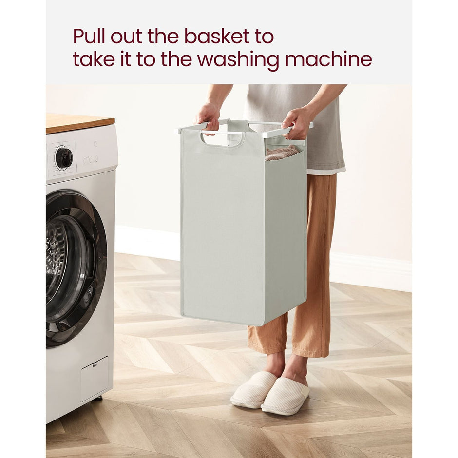 Laundry Basket – Fabric – White – 2 Shelves with 2 Removable Bags, 46L Capacity Each