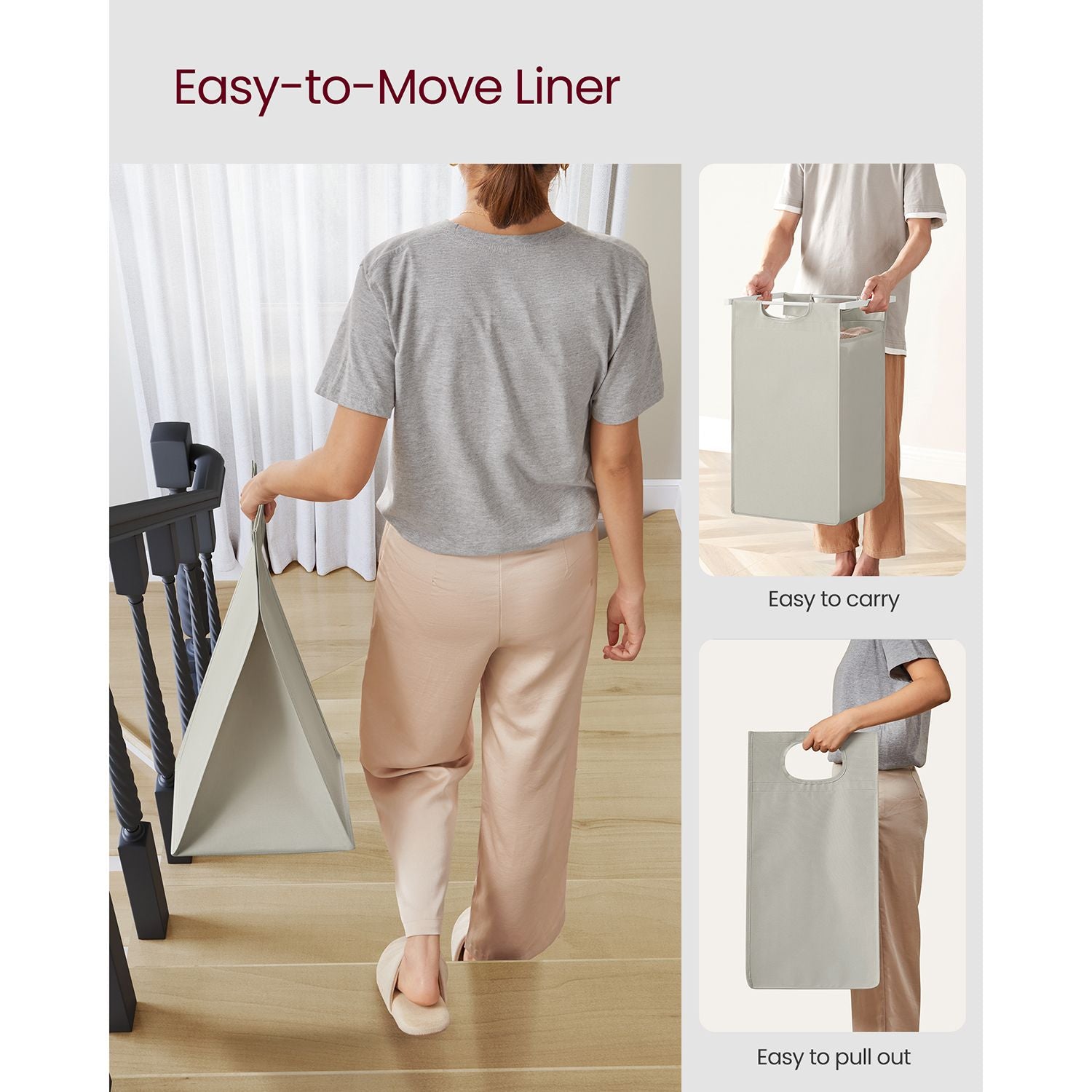 Laundry Basket – Fabric – White – 2 Shelves with 2 Removable Bags, 46L Capacity Each