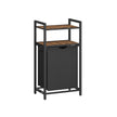 Laundry Basket – Wood and Fabric – Rustic Brown and Black – 65 L Capacity with Removable Bag and 2 Shelves