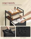 Laundry Basket – Wood and Fabric – Rustic Brown and Black – 65 L Capacity with Removable Bag and 2 Shelves