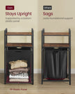 Laundry Basket – Wood and Fabric – Rustic Brown and Black – 65 L Capacity with Removable Bag and 2 Shelves