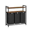 Laundry Basket – Wood and Fabric – Rustic Brown and Black – 3 Removable Bags and 2 Shelves, 40 L Capacity Each