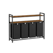 Laundry Hamper – Wood and Fabric – Rustic Brown and Black – 4 Pull-Out Removable Bags with Shelves