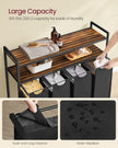 Laundry Hamper – Wood and Fabric – Rustic Brown and Black – 4 Pull-Out Removable Bags with Shelves