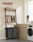 Laundry Hamper with Blanket Ladder – Wood – Rustic Brown and Ink Black – 2-Section with Pull-Out Removable Liners