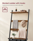 Laundry Hamper with Blanket Ladder – Wood – Rustic Brown and Ink Black – 2-Section with Pull-Out Removable Liners