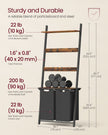 Laundry Hamper with Blanket Ladder – Wood – Rustic Brown and Ink Black – 2-Section with Pull-Out Removable Liners