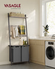 Laundry Basket – Fabric – Heather Greige and Slate Grey – 2-Section with Pull-Out Removable Liners and Blanket Ladder