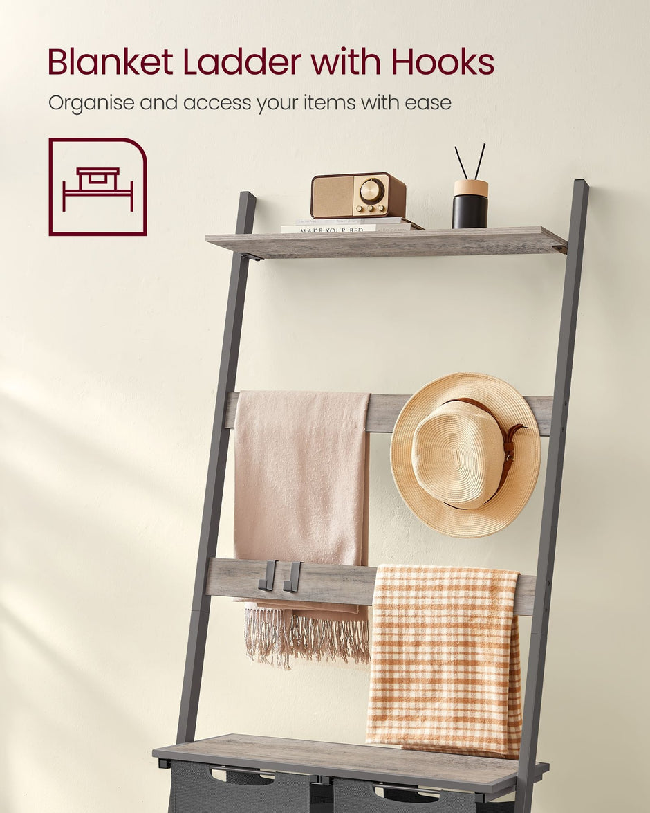 Laundry Basket – Fabric – Heather Greige and Slate Grey – 2-Section with Pull-Out Removable Liners and Blanket Ladder