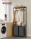 Laundry Basket – Wood – Rustic Brown and Black – 2-Section with Shelves and Pull-Out Liners