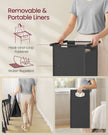 Laundry Basket – Wood – Rustic Brown and Black – 2-Section with Shelves and Pull-Out Liners