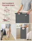 Laundry Basket – Fabric – Heather Greige and Slate Grey – 2-Section with Pull-Out Liners and Clothes Rail