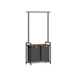 2-Section Laundry Basket – Wood – Rustic Brown and Black – With Clothes Rail and Removable Liners