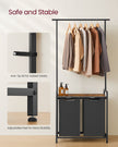2-Section Laundry Basket – Wood – Rustic Brown and Black – With Clothes Rail and Removable Liners