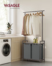 2-Section Laundry Hamper – Fabric – Natural – With Clothes Rail and Removable Liners