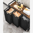 Laundry Sorter – Wood and Fabric – Rustic Brown and Black – 3 Pull-Out Removable Bags with Storage Shelf