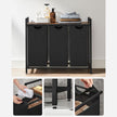 Laundry Sorter – Wood and Fabric – Rustic Brown and Black – 3 Pull-Out Removable Bags with Storage Shelf