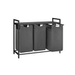 Laundry Basket – Fabric – Black and Grey – 3-Compartment with Pull-Out Removable Bags and Storage Shelf, 38L Capacity per Bag