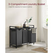 Laundry Basket – Fabric – Black and Grey – 3-Compartment with Pull-Out Removable Bags and Storage Shelf, 38L Capacity per Bag