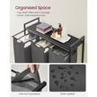 Laundry Basket – Fabric – Black and Grey – 3-Compartment with Pull-Out Removable Bags and Storage Shelf, 38L Capacity per Bag