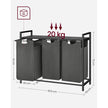 Laundry Basket – Fabric – Black and Grey – 3-Compartment with Pull-Out Removable Bags and Storage Shelf, 38L Capacity per Bag