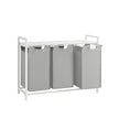 3-Compartment Laundry Hamper – Wood and Fabric – Rustic Brown and Black – Removable Bags with Storage Shelf