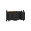 Laundry Basket – Wood and Fabric – Rustic Brown and Ink Black – 4-Compartment with Removable Bags and Storage Shelf