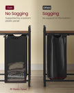 Laundry Basket – Wood and Fabric – Rustic Brown and Ink Black – 4-Compartment with Removable Bags and Storage Shelf