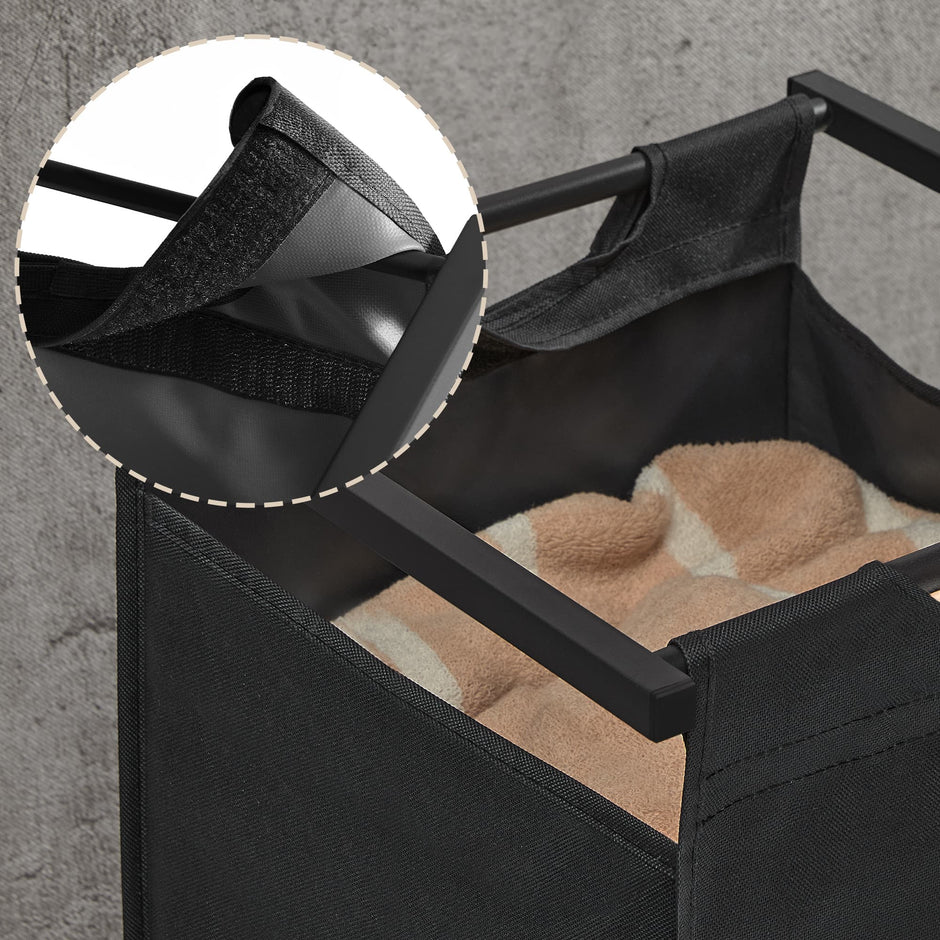 4-Section Laundry Hamper – Metal Frame – Rustic Brown and Black – Removable Bags and Shelf