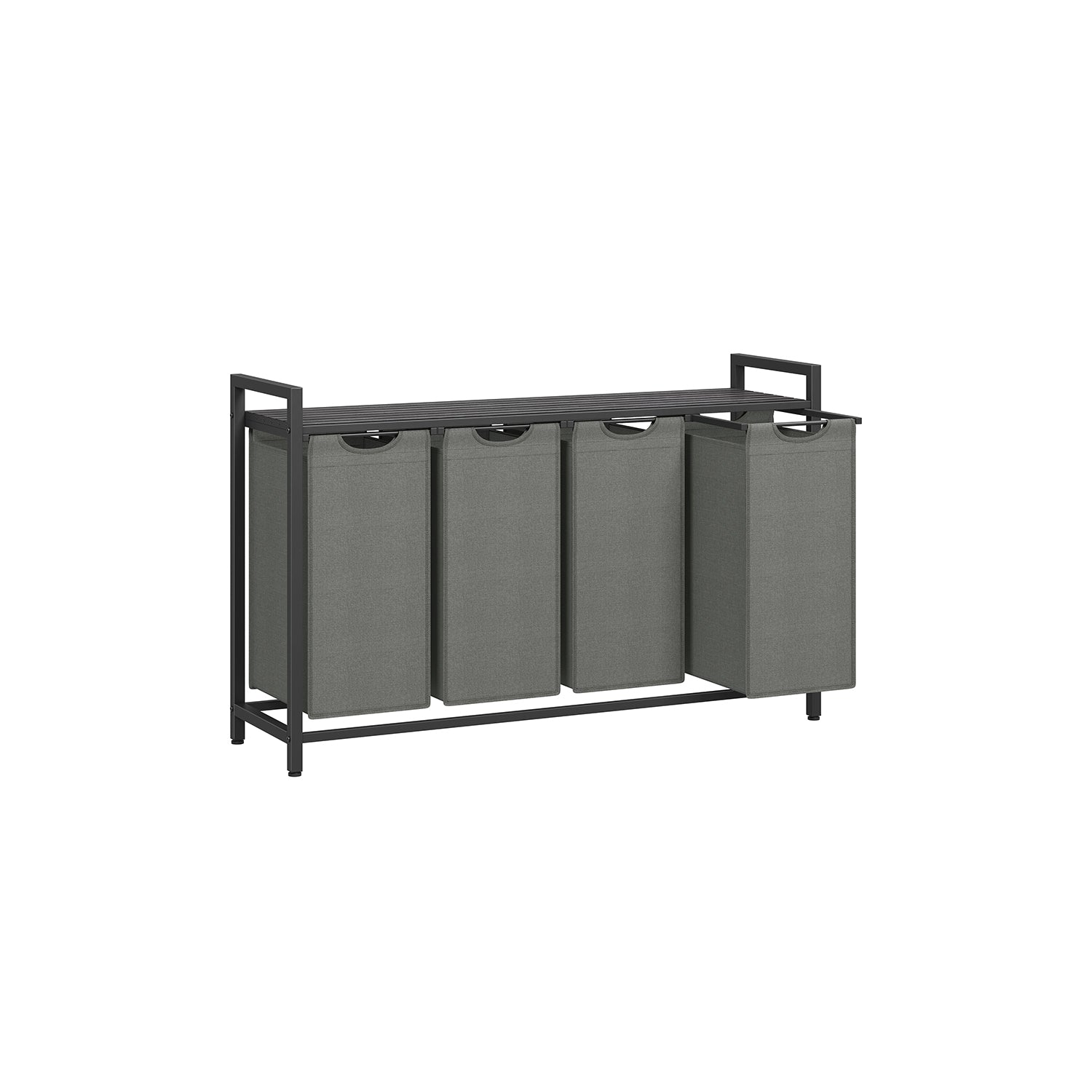 Laundry Sorter – Fabric – Ink Black and Slate Grey – 4-Compartment with Pull-Out Bags and Storage Shelf