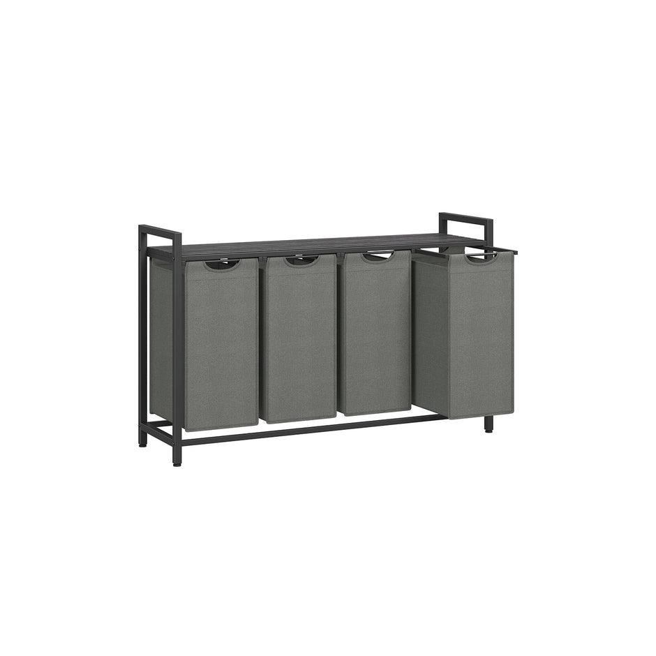 Laundry Sorter – Fabric – Ink Black and Slate Grey – 4-Compartment with Pull-Out Bags and Storage Shelf