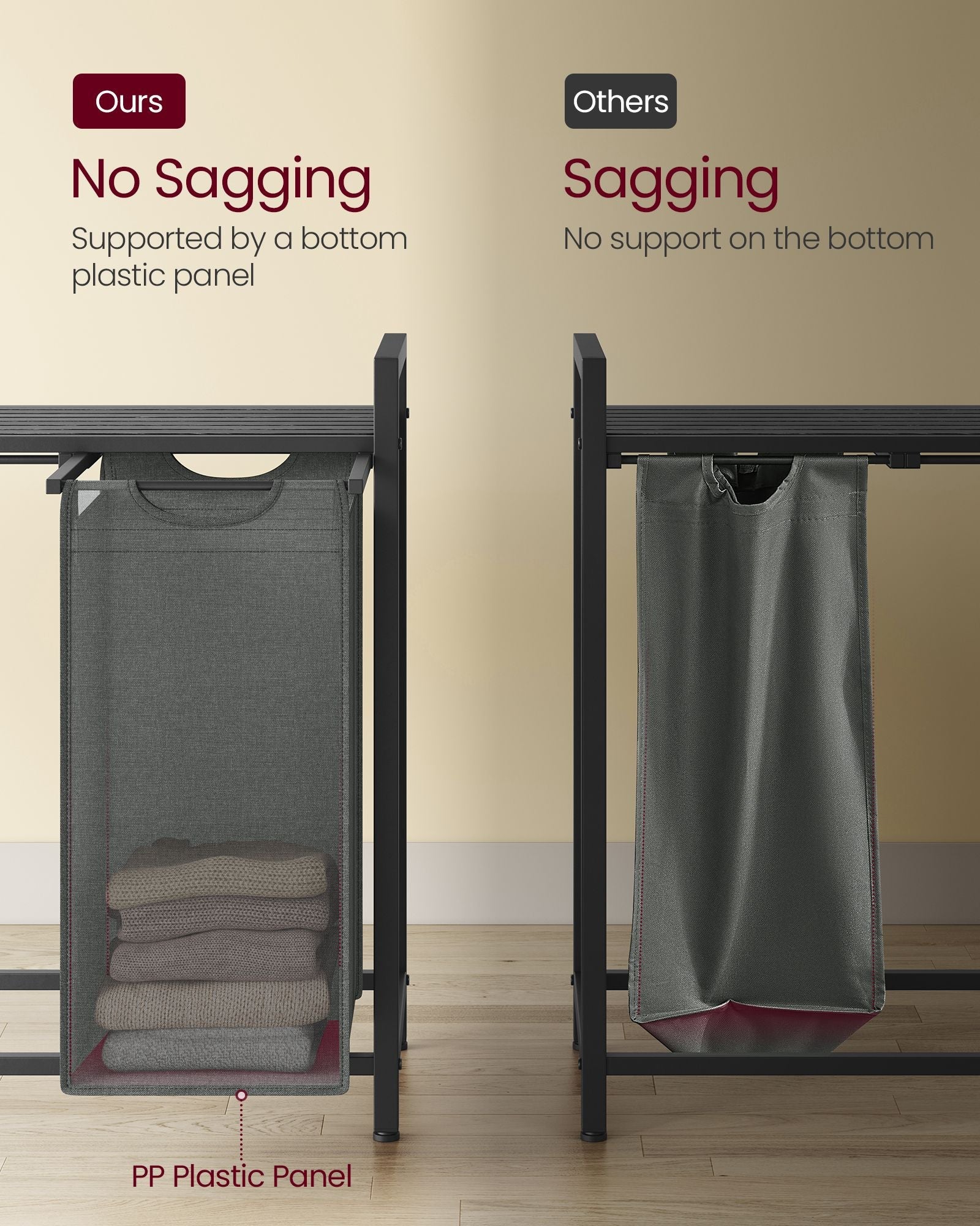 Laundry Sorter – Fabric – Ink Black and Slate Grey – 4-Compartment with Pull-Out Bags and Storage Shelf