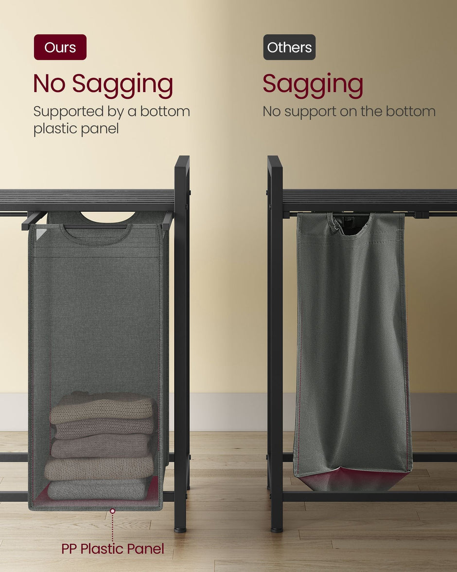 Laundry Sorter – Fabric – Ink Black and Slate Grey – 4-Compartment with Pull-Out Bags and Storage Shelf
