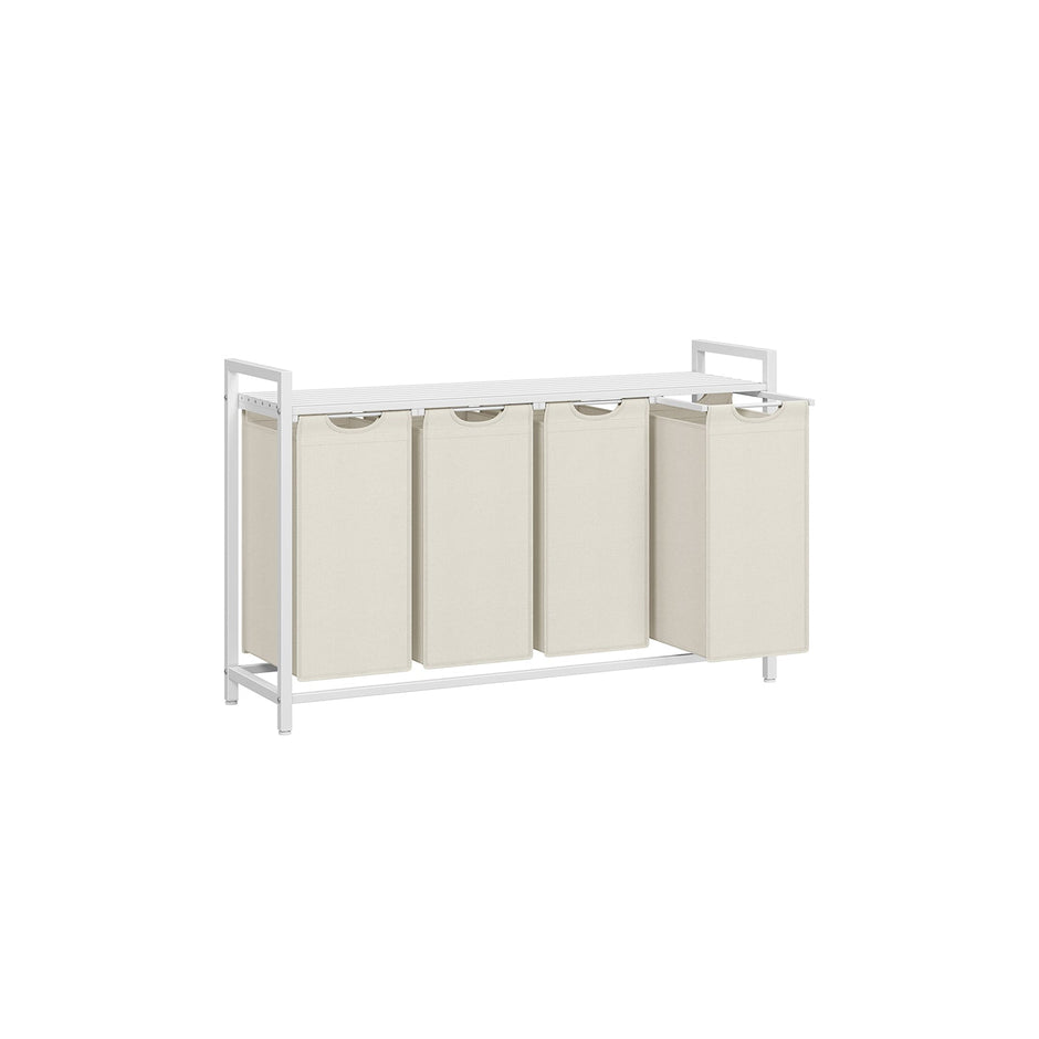 Laundry Basket – Fabric – Cream White – 4 Pull-Out Bags with 40L Capacity Each