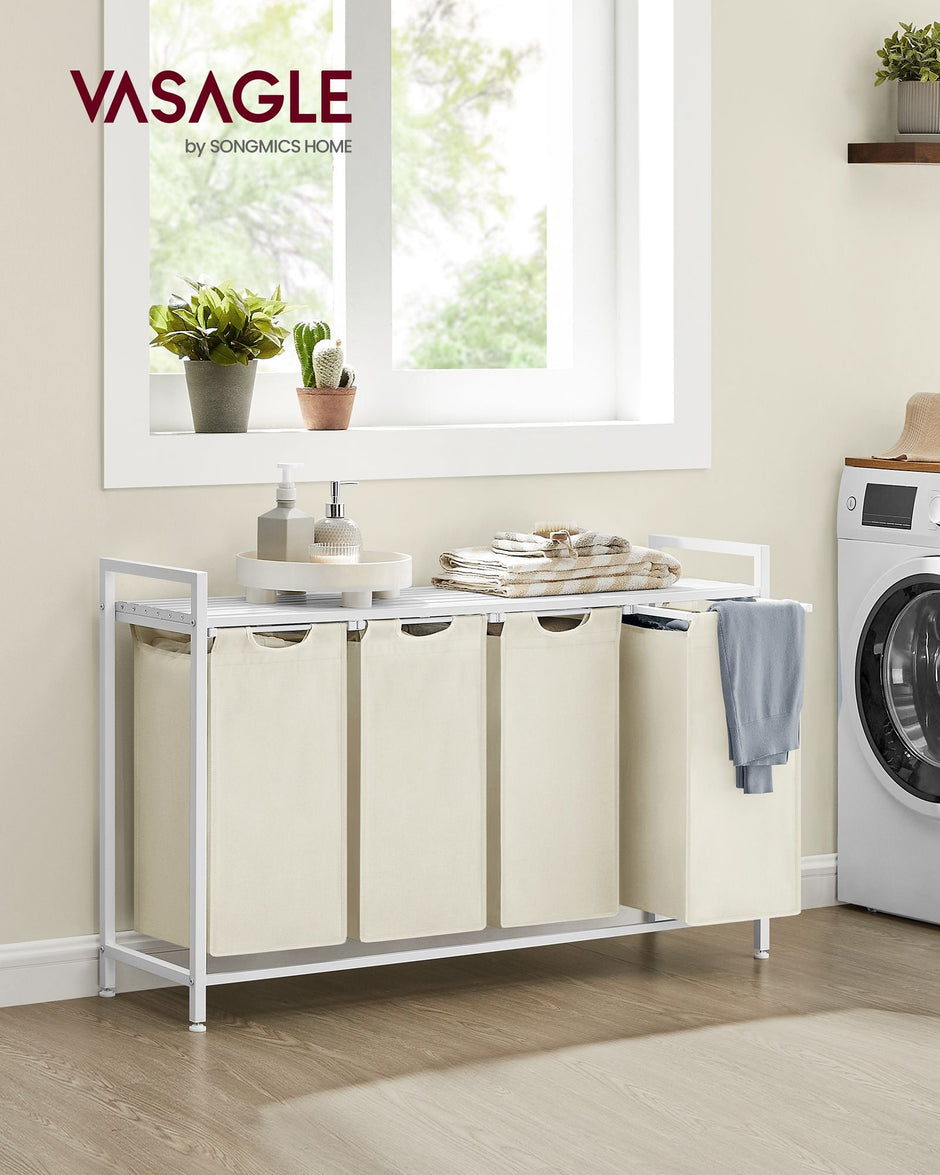 Laundry Basket – Fabric – Cream White – 4 Pull-Out Bags with 40L Capacity Each