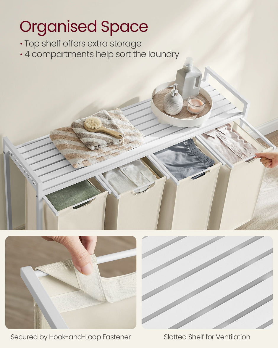 Laundry Basket – Fabric – Cream White – 4 Pull-Out Bags with 40L Capacity Each
