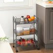 Storage Cart – Metal – Grey – 3-Tier with Wire Baskets for Kitchen and Bathroom