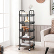 5-Tier Metal Storage Cart – Black – Rolling Utility Trolley with Handles and Brakes