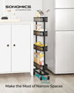 Slide-Out Household Trolley – Metal – Ink Black – Space Saving with 4 Wire Baskets
