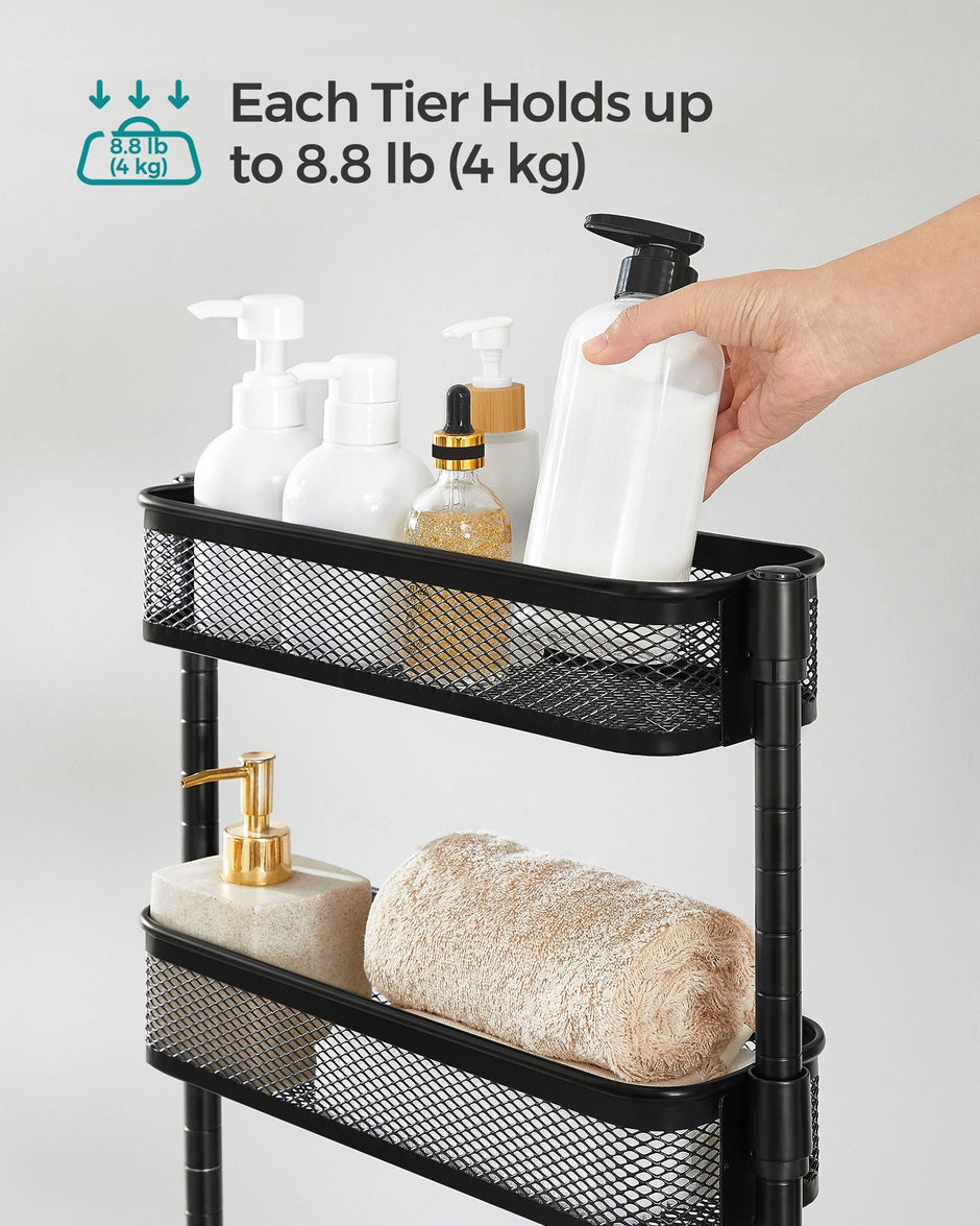 Slide-Out Household Trolley – Metal – Ink Black – Space Saving with 4 Wire Baskets