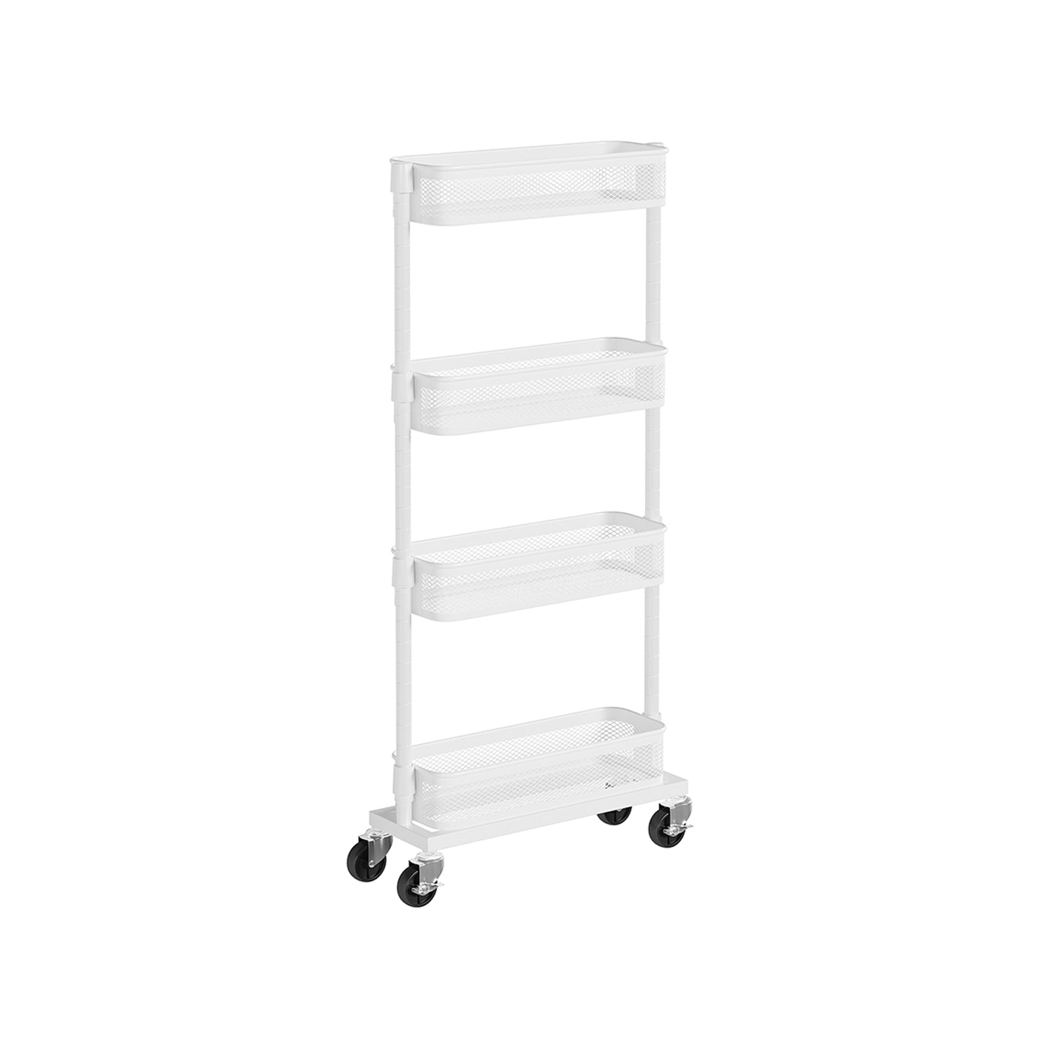 Slide-Out Trolley – Metal – Cloud White – Space Saving with 4 Wire Baskets