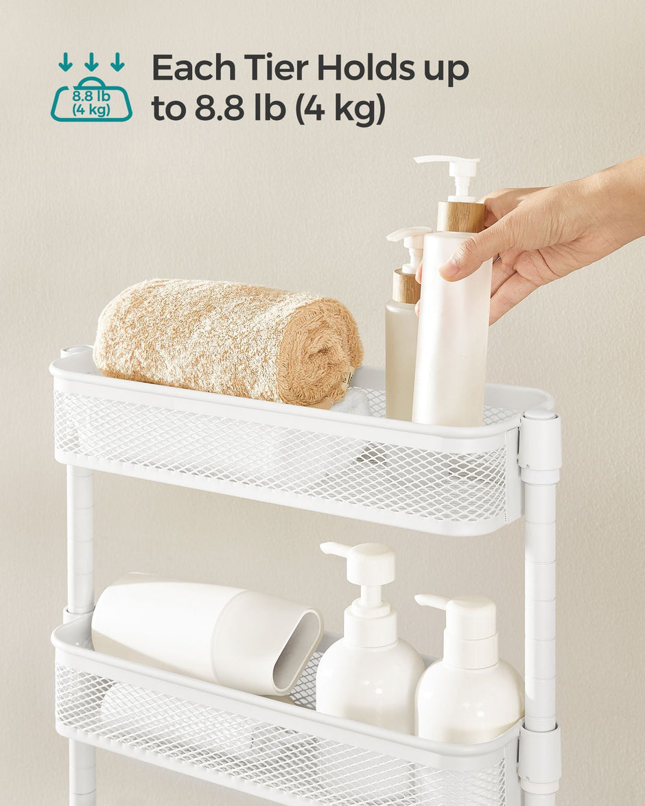 Slide-Out Trolley – Metal – Cloud White – Space Saving with 4 Wire Baskets