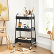 3-Tier Rolling Cart – Metal – Black – Kitchen Storage Trolley with Handles and Brakes