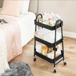 3-Tier Rolling Cart – Metal – Black – Kitchen Storage Trolley with Handles and Brakes