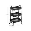 3-Tier Rolling Cart – Metal – Black – Kitchen Storage Trolley with Handles and Brakes