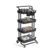 4-Tier Rolling Storage Cart – Steel Frame & Plastic Baskets – Black – Includes Handle and Organisers