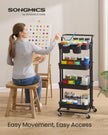 4-Tier Rolling Storage Cart – Steel Frame & Plastic Baskets – Black – Includes Handle and Organisers