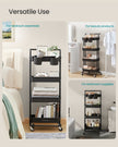 4-Tier Rolling Storage Cart – Steel Frame & Plastic Baskets – Black – Includes Handle and Organisers